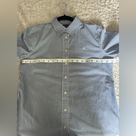 Lauren Ralph Lauren White w/Navy Blue Stripe Fitted Button Down Top. Size S - Picture 6 of 7